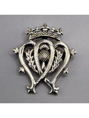 Scottish Celtic Luckenbooth Brooch Pendant Crown Heart Thistle Sterling Silver